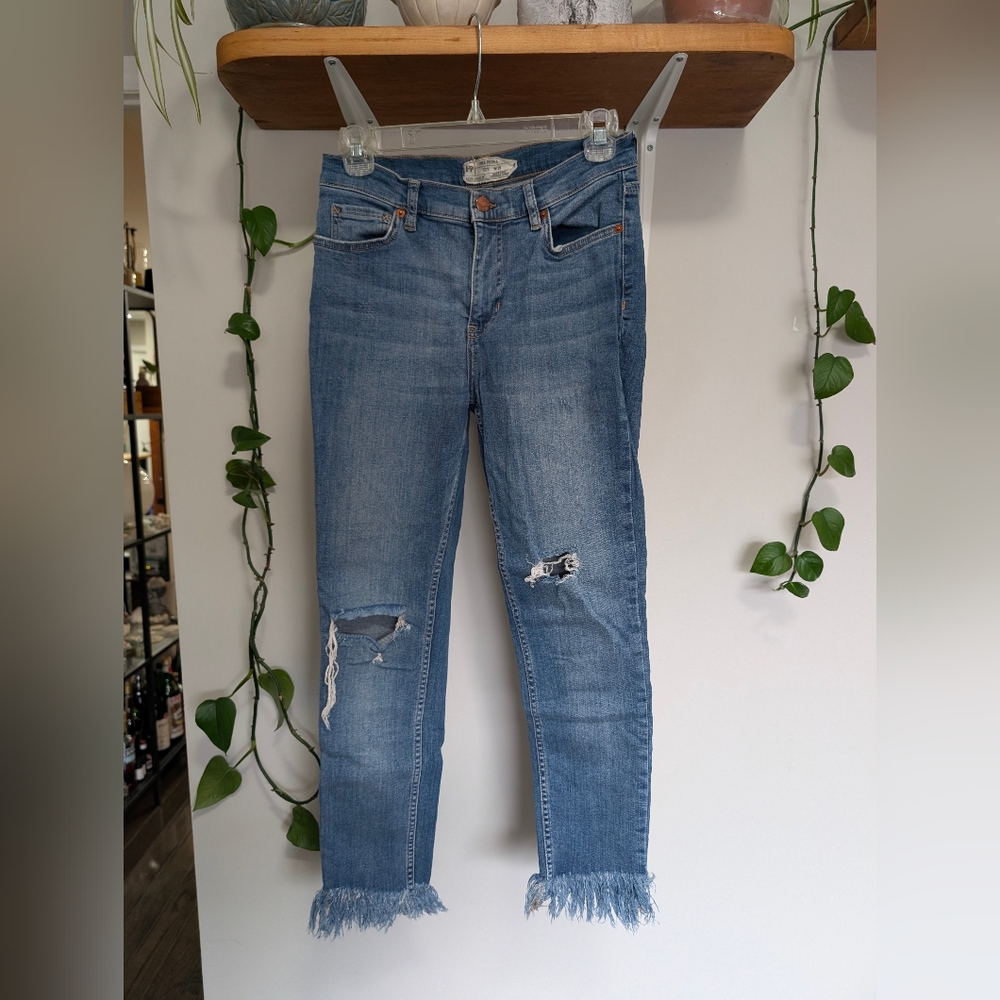 Free People Cropped Distressed Jeans With Frayed Hem